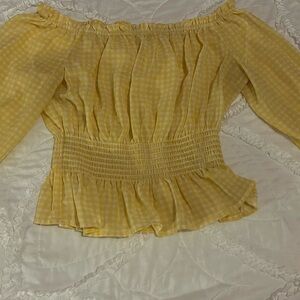 Love Tree Yellow Gingham Off-Shoulder Blouse